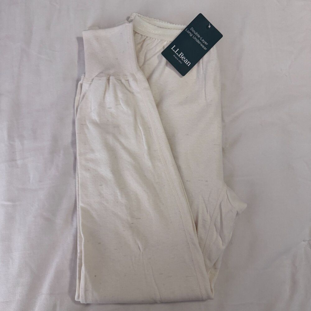 NWT Womens LL Bean Double Layer Long Underwear Cotton/Wool Cream Small Regular